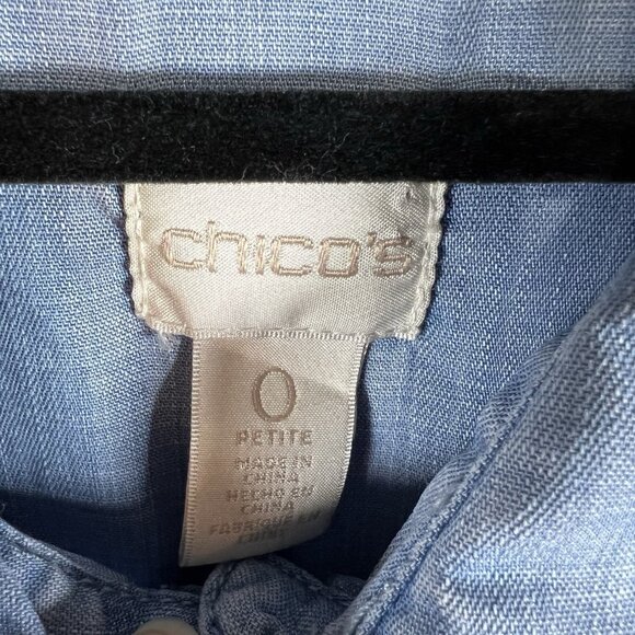 Chicos 0 Blouse Top Women’s S Blue Button Up Embroidered Floral Western Boho - Picture 5 of 10